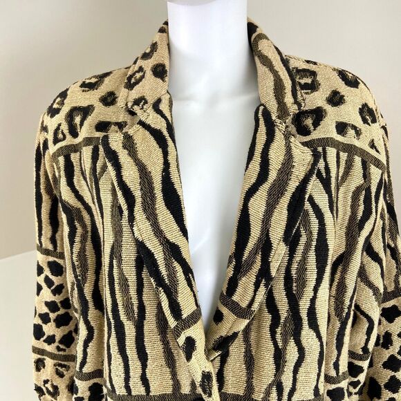 Vintage 90s Fashion Bug Leopard Animal Print Blanket Tapestry Coat Blazer Jacket - Picture 9 of 10